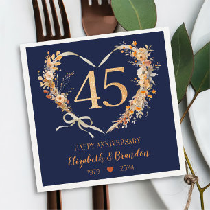 Modern Blue Happy 45th Anniversary Wedding Napkins