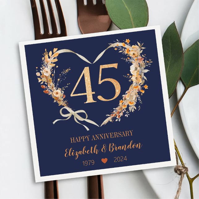 Modern Blue Happy 45th Anniversary Wedding Napkins (Creator Uploaded)