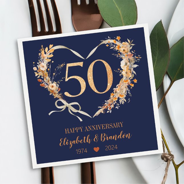 Modern Blue Happy 50th Anniversary Wedding Napkins (Creator Uploaded)