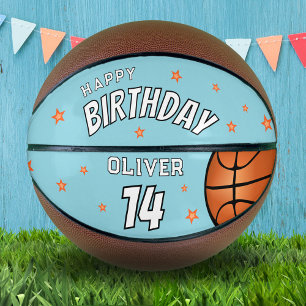Modern Blue Happy Birthday Stars Keepsake Basketball