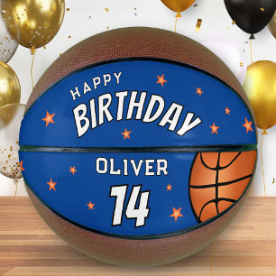 Modern Blue Happy Birthday Stars Keepsake Basketball