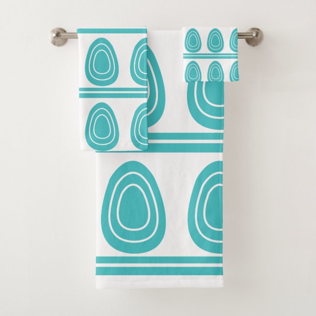 Modern Blue Happy Easter Eggs Pattern  Bath Towel Set (Insitu)