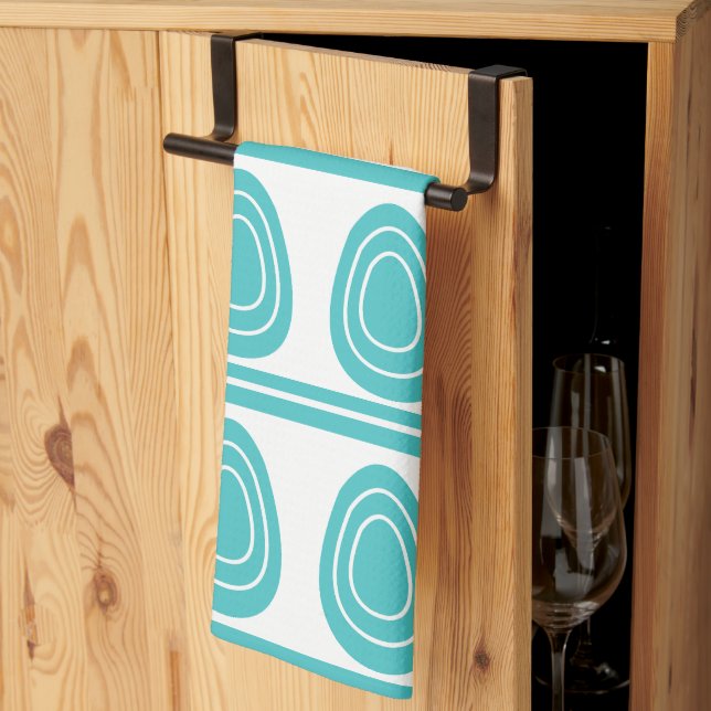 Modern Blue Happy Easter Eggs Pattern  Tea Towel (Thirds Fold)