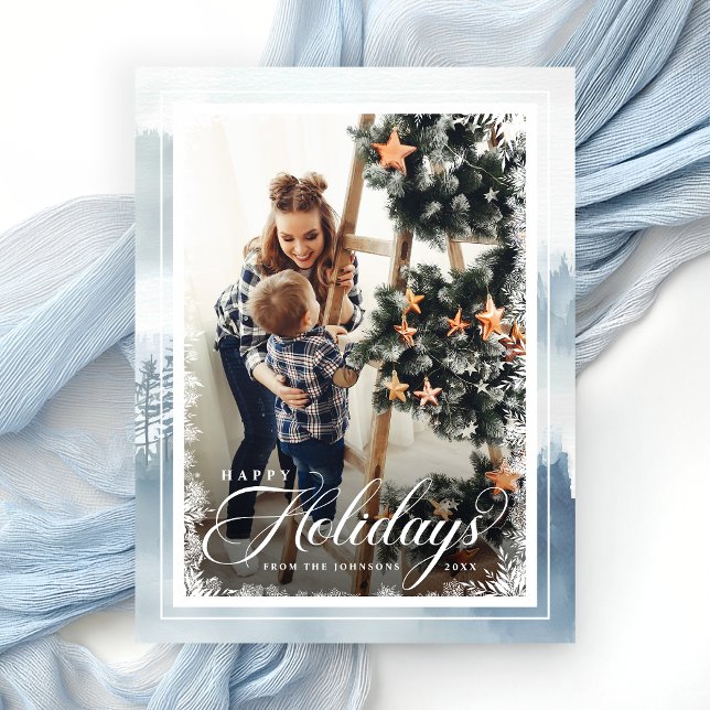 Modern Blue Happy Holidays Holiday Postcard (Creator Uploaded)