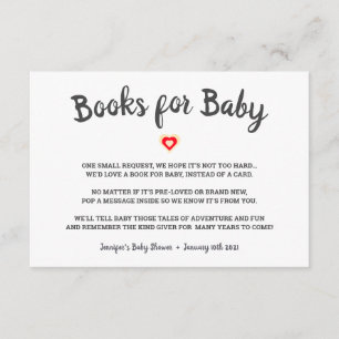 Modern Blue Heart Bring A Book Baby Shower Enclosure Card