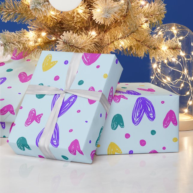 Modern Blue Heart Pattern Minimalist Wrapping Paper (Holidays)