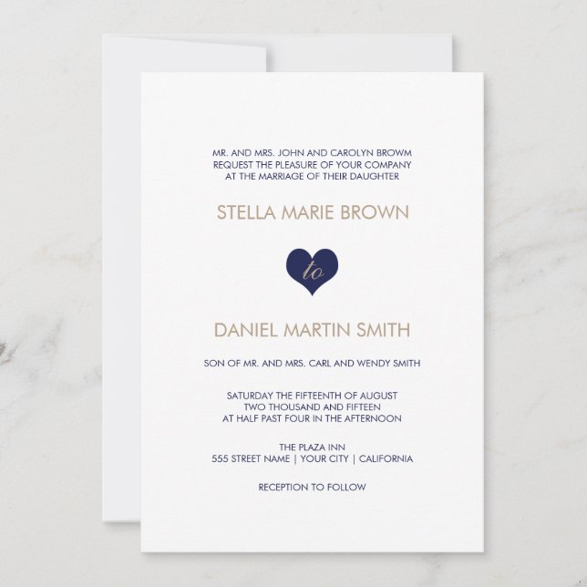 Modern Blue Heart Striped Back Wedding Invitation (Front)