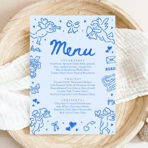Modern Blue Hearts Hand Drawn Valentine Menu