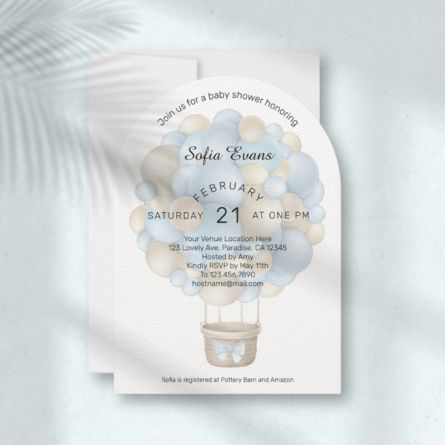 Modern Blue Hot Air Balloon Baby Shower Invitation (Creator Uploaded)