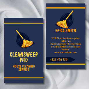 Modern Blue House Cleaning Maid Service Logo Business Card