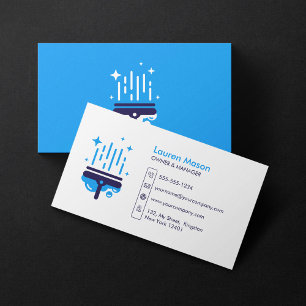 Modern Blue House Cleaning Services Office School Business Card