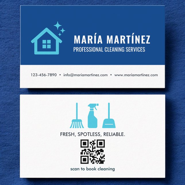 Modern Blue House Cleaning Services QR Code Business Card (Creator Uploaded)