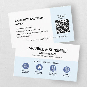 Modern Blue Housekeeping Cleaning Service QR Code Business Card