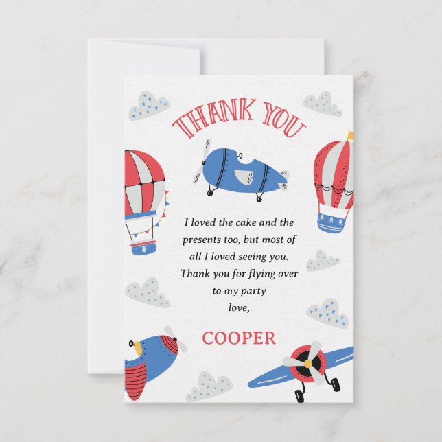 Modern Blue How Time Flies 1st Birthday Thank You Card (Front)