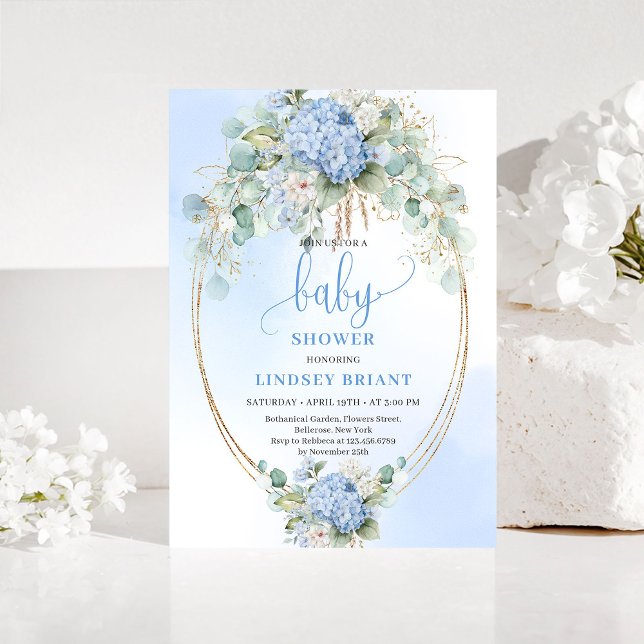 Modern Blue Hydrangea Baby Shower Invitation (Modern Blue Hydrangea Baby Shower Invitation)