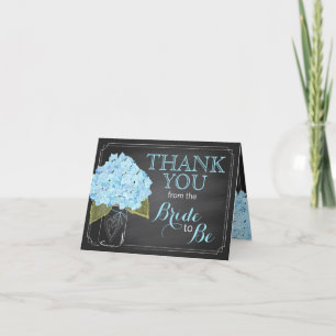 Modern Blue Hydrangea Chalkboard Thank You Card