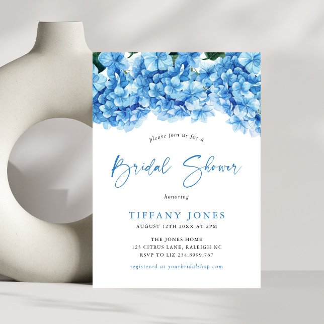Modern Blue Hydrangea Floral Bridal Shower Invitation (Creator Uploaded)