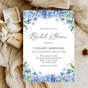 Modern Blue Hydrangea Floral Bridal Shower Invitation