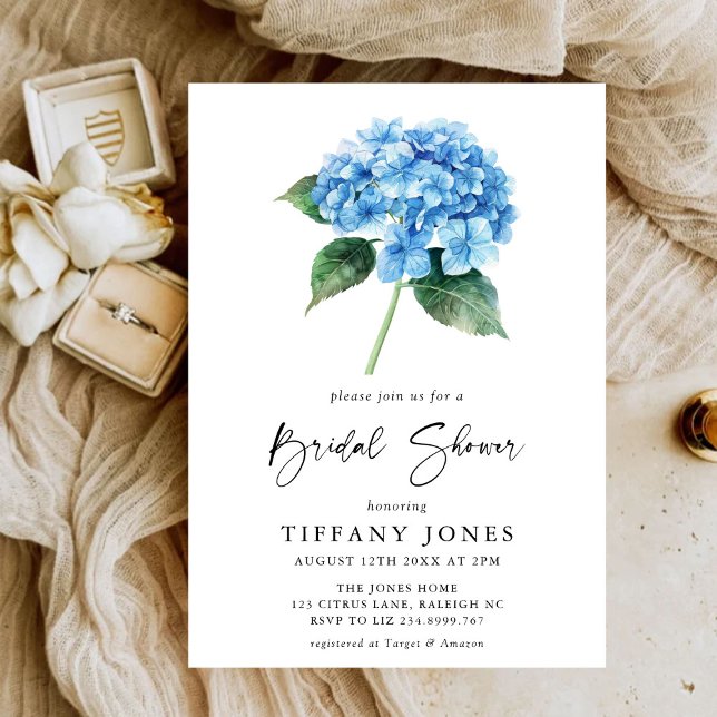 Modern Blue Hydrangea Floral Bridal Shower Invitation (Creator Uploaded)
