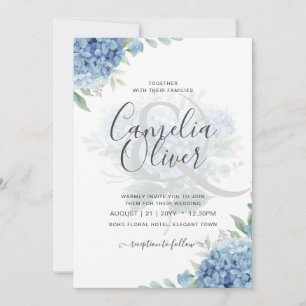 Modern Blue Hydrangea Floral Wedding Invitation