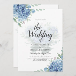 Modern Blue Hydrangea Floral Wedding Invitation