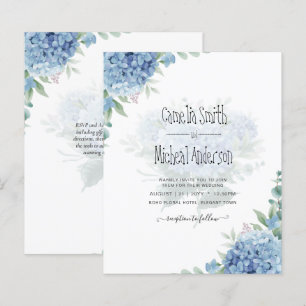 Modern Blue Hydrangea Floral Wedding Invitation
