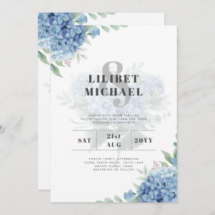 Modern Blue Hydrangea Floral Wedding Invitation