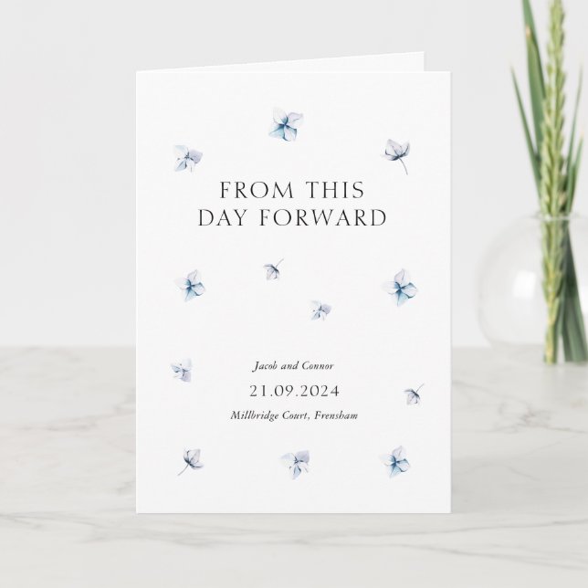 Modern Blue Hydrangea Floral Wedding Program Programme (Front)