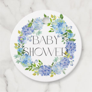 Modern Blue Hydrangea Flowers Wreath Baby Shower Favour Tags
