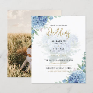 Modern Blue Hydrangea PHOTO Wedding Invitation