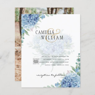 Modern Blue Hydrangea PHOTO Wedding Invitation