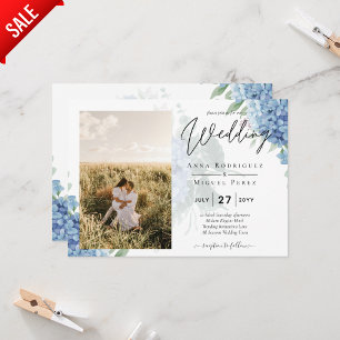 Modern Blue Hydrangea PHOTO Wedding Invitation