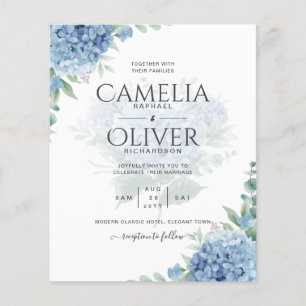 Modern Blue Hydrangea PHOTO Wedding Invitation Flyer