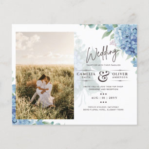Modern Blue Hydrangea PHOTO Wedding Invitation Flyer