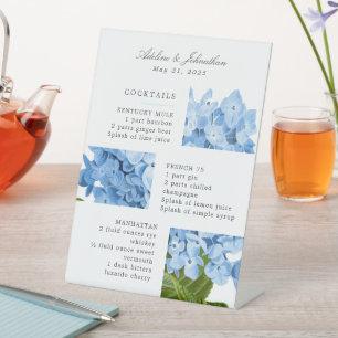 Modern Blue Hydrangea Signature Drink Menu Pedestal Sign
