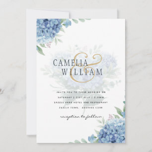 Modern Blue Hydrangea Wedding Invitation QR Code