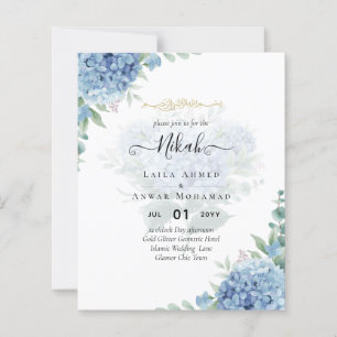 Modern Blue Hydrangea Wedding Invitation QR Code