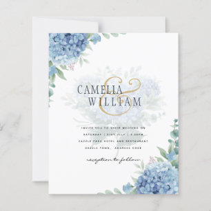 Modern Blue Hydrangea Wedding Invitation QR Code