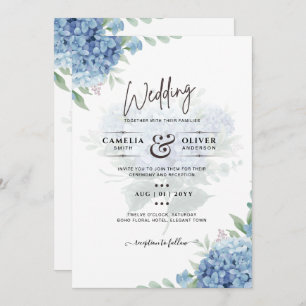 Modern Blue Hydrangea Wedding Invitation QR Code