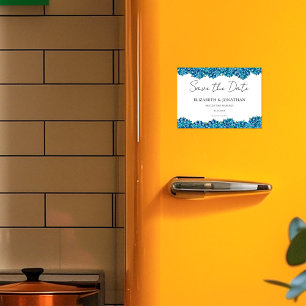 Modern Blue Hydrangeas Navy Blue Striped Wedding Magnetic Invitation