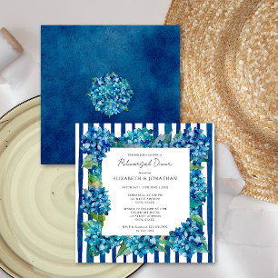 Modern Blue Hydrangeas Stripe Rehearsal Dinner Invitation