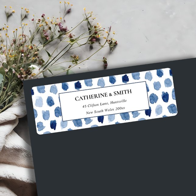 MODERN BLUE INDIGO WATERCOLOR DOTS ADDRESS LABEL (Creator Uploaded)