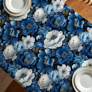 Modern Blue Ivory Floral Decorative Tablecloth