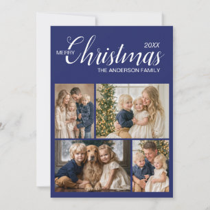 Modern Blue Ivory Multi Photo Christmas Holiday Card