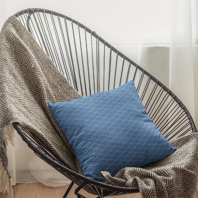 Modern Blue Japanese Wave Geometric Pattern Cushion (Creator Uploaded)