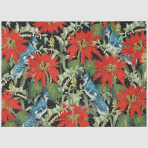Modern Blue Jay Poinsettia Collage Tissue Paper
