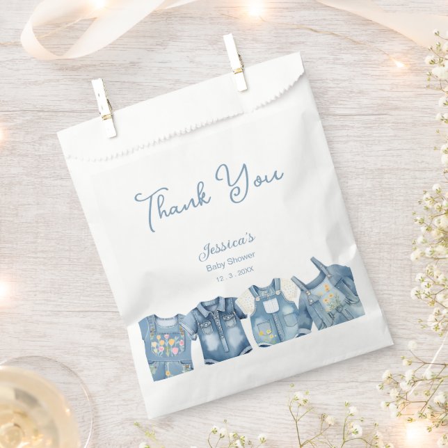 Modern Blue Jean Baby Denim Baby Shower Thank You Favour Bags (Clipped)