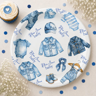 Modern Blue Jean Baby Denim Themed Baby Shower Paper Plate
