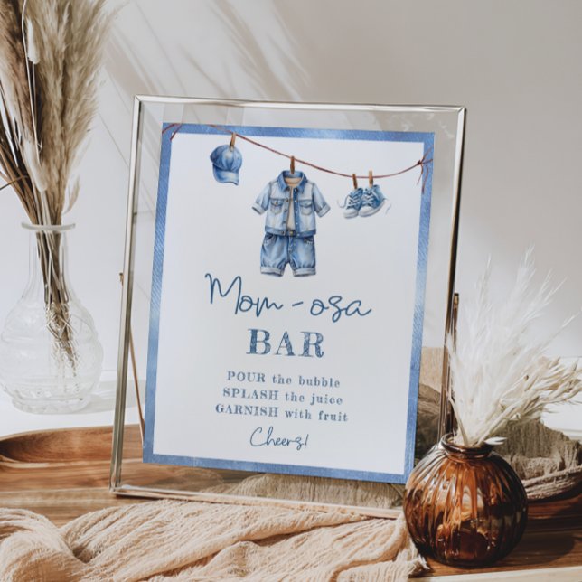 Modern Blue Jean Baby Shower Momosa Bar Poster (Creator Uploaded)