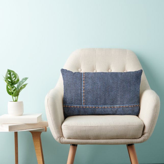 Modern blue jeans denim stitch photo patterns lumbar cushion (Chair)